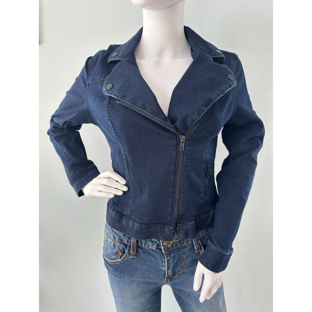 Jaclyn Smith Jean Jacket Dark Wash Asymmetric Zip Denim Biker Western Size S